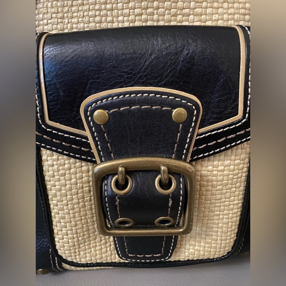 Vintage Coach Legacy Straw & Leather Satchel Tote Handbag - Picture 8 of 16